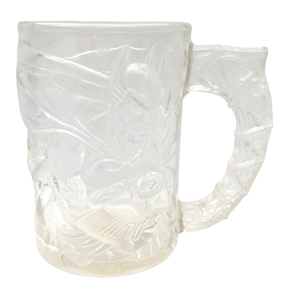 Vintage 1995 McDonald's BATMAN FOREVER Cup Glass Mug‎ Embossed Glass